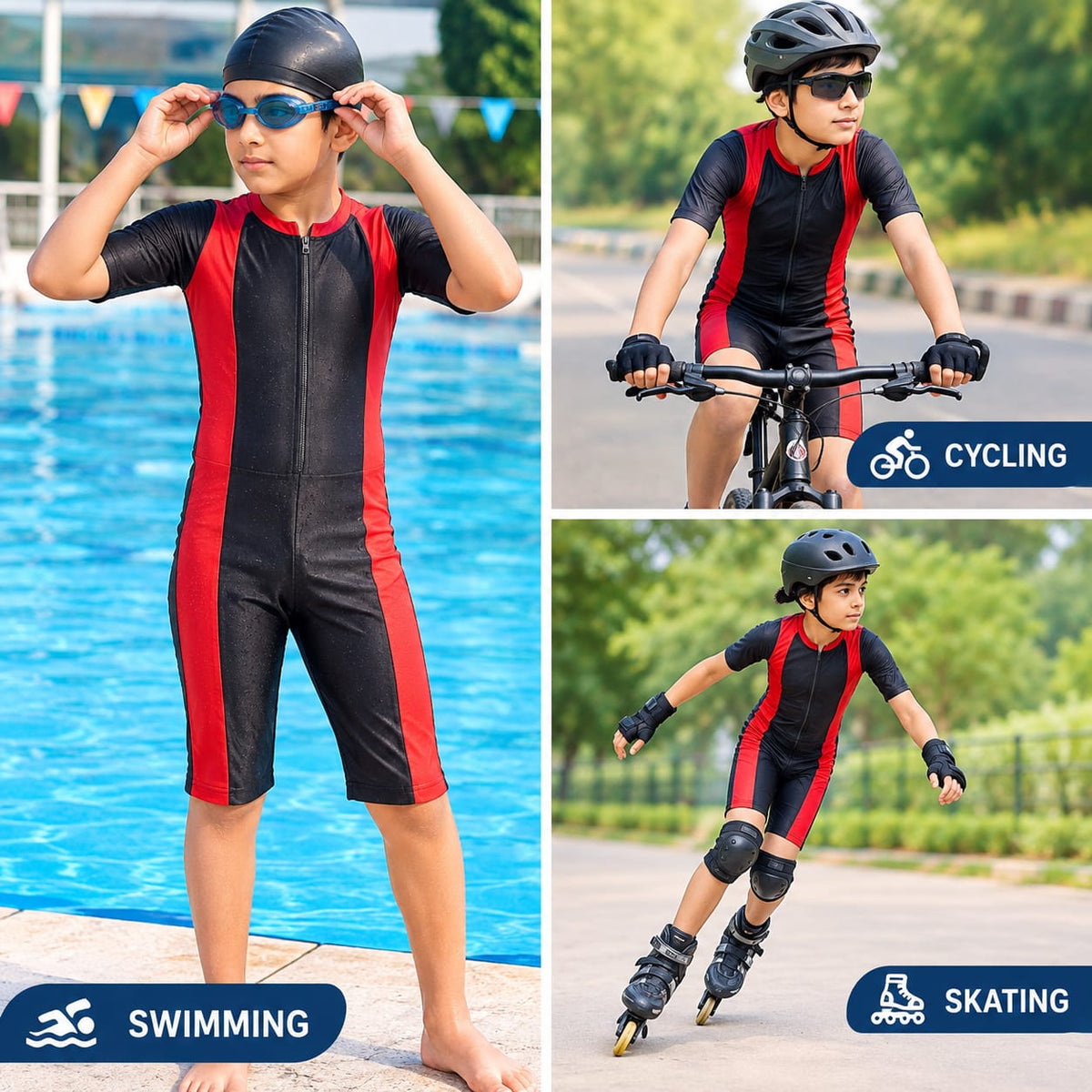 Boys 4-in-1 Active Sports Suit – Swimming, Cycling & Skating Jumpsuit