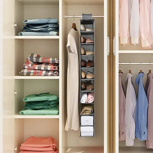 10 Pocket Multipurpose Hanger – Space-Saving Wall-Mounted Closet Organizer with Clear Shelves for Clothes, Accessories & Wardrobe Storage (Pack of 1)