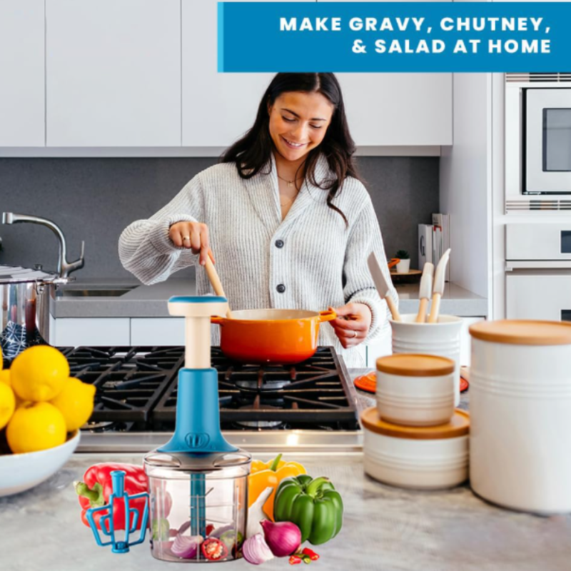 1000ml Super Fast Vegetable Chopper | Heavy Quality Manual Hand Press Chopper with Stainless Steel Blades (Random Color-Pack of 1)