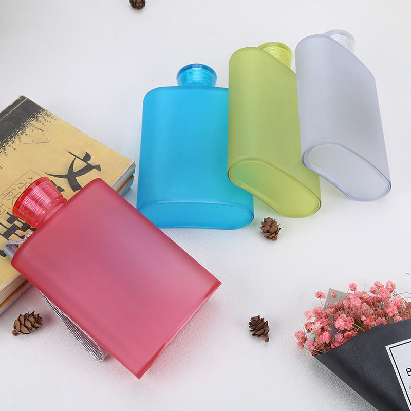 Slim Flat Notebook Water Bottle – 430ml Leak-Proof Plastic Bottle for Bag & Backpack