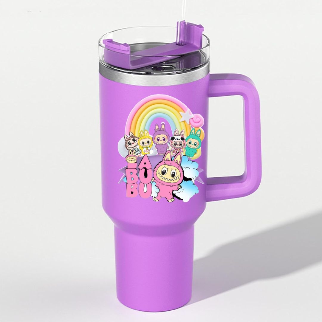 Customized Labubu Water Tumbler with Handle and Straw: Perfect for cartoon lovers and anyone who wants a unique drinkware