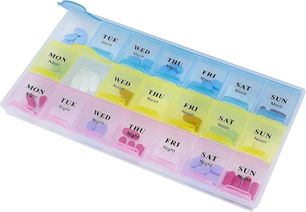 21 Day Medicine Organiser Pill Box, Pill/Medicine Storage Box, Pill Reminder, Pill Box Medicine Organizer | Daily Vitamin Storage Holder | Compact Multi-Compartment Travel-Friendly Dispenser