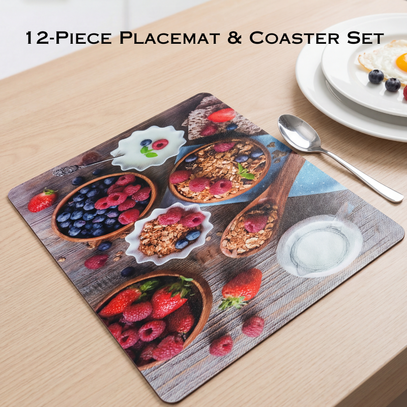 12-Piece Placemat & Coaster Set – 6 Large Table Placemats + 6 Small Coasters for Dining, Tea Table & Home Decor
