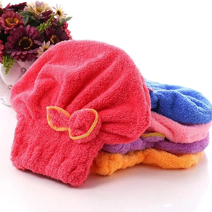 Microfiber Fabric Bow Hair Towel Wrap – Lightweight Super Absorbent Quick Dry Hair Drying Cap for Women & Girls (Random Color-Pack of 1)