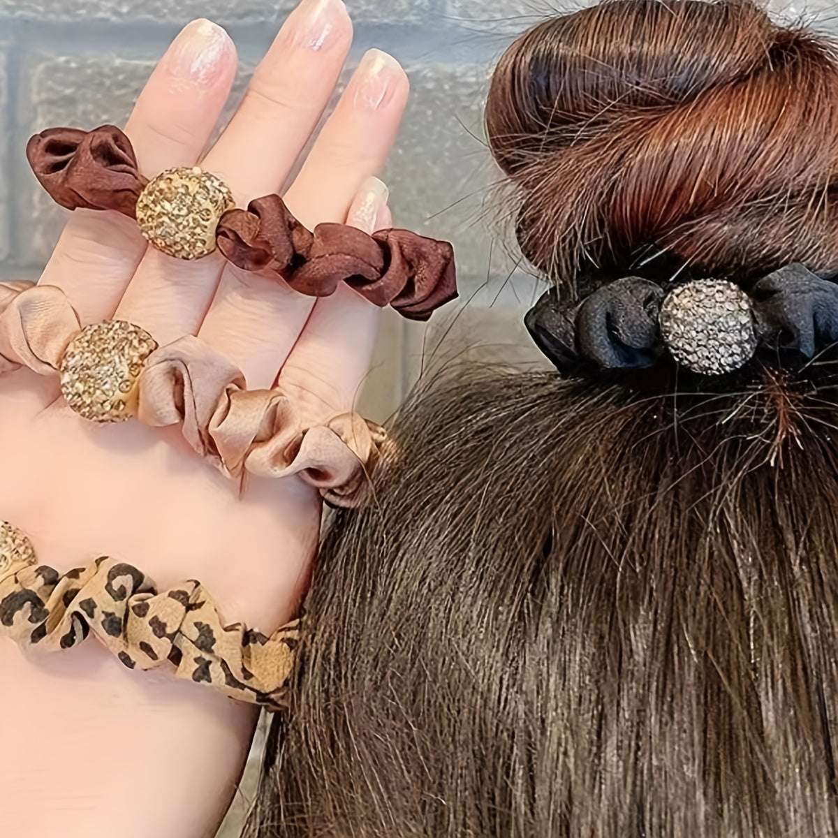 4pcs Set Rhinestone Hair Rope High Elastic Rubber Band Adult Hair Tie Plain (Random Colors)