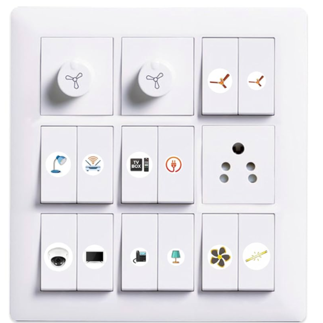 126-Piece Set of 3D Colorful Switch Board Stickers – Decorative Wall & Switch Cover Stickers | Waterproof, Easy Peel & Long-Lasting