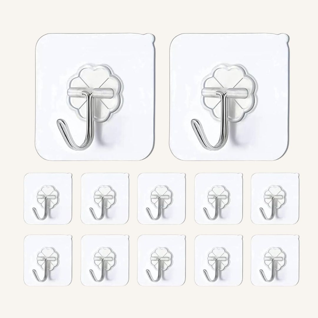 Multipurpose Self Adhesive Wall Hooks – Heavy Duty Transparent Sticker Hook for Home, Kitchen & Bathroom (Set of 10)