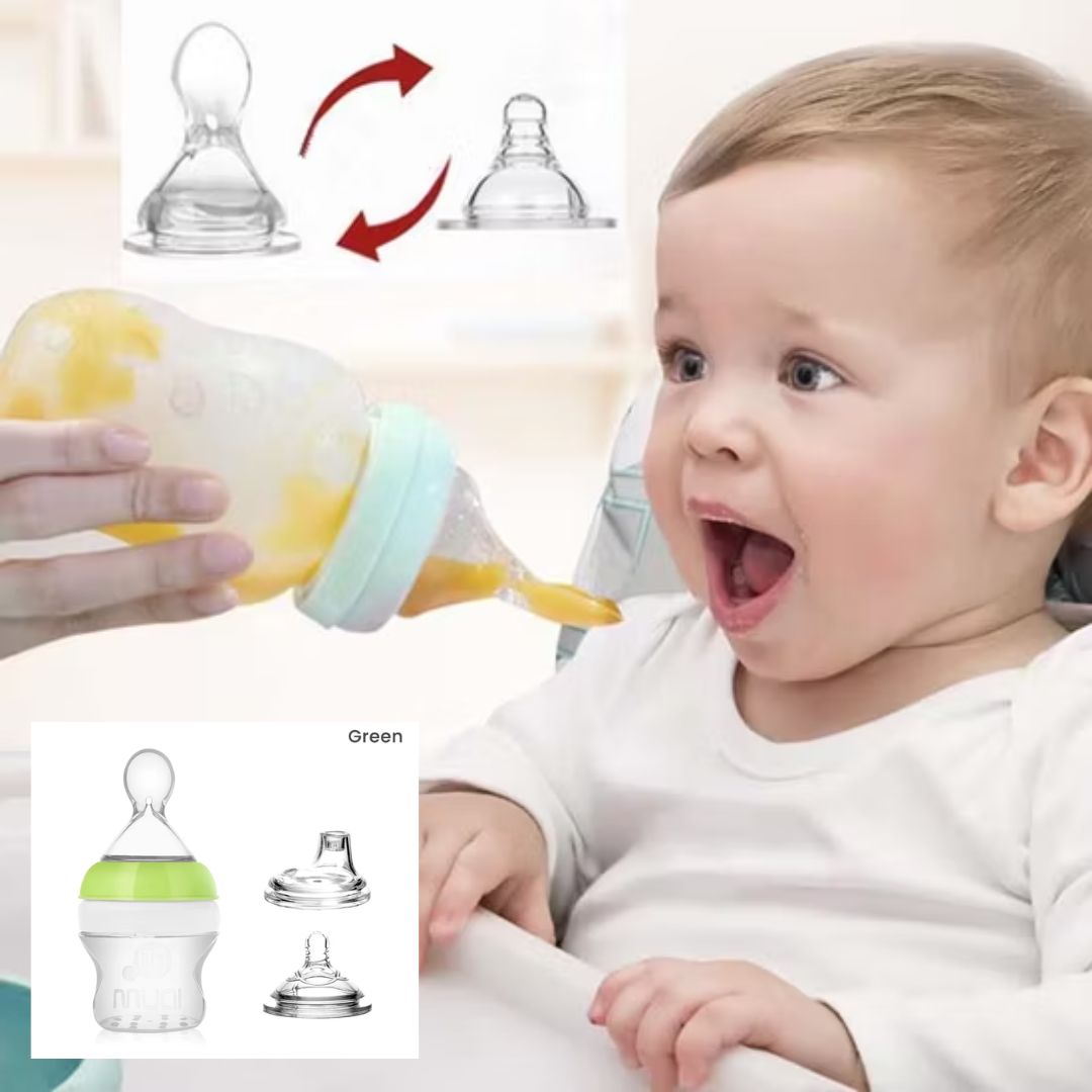 Mumlove 3-in-1 Silicone Baby Feeding Bottle – Spoon & Duckbill Sipper, 150ml (Random Color) (Pack of 1)