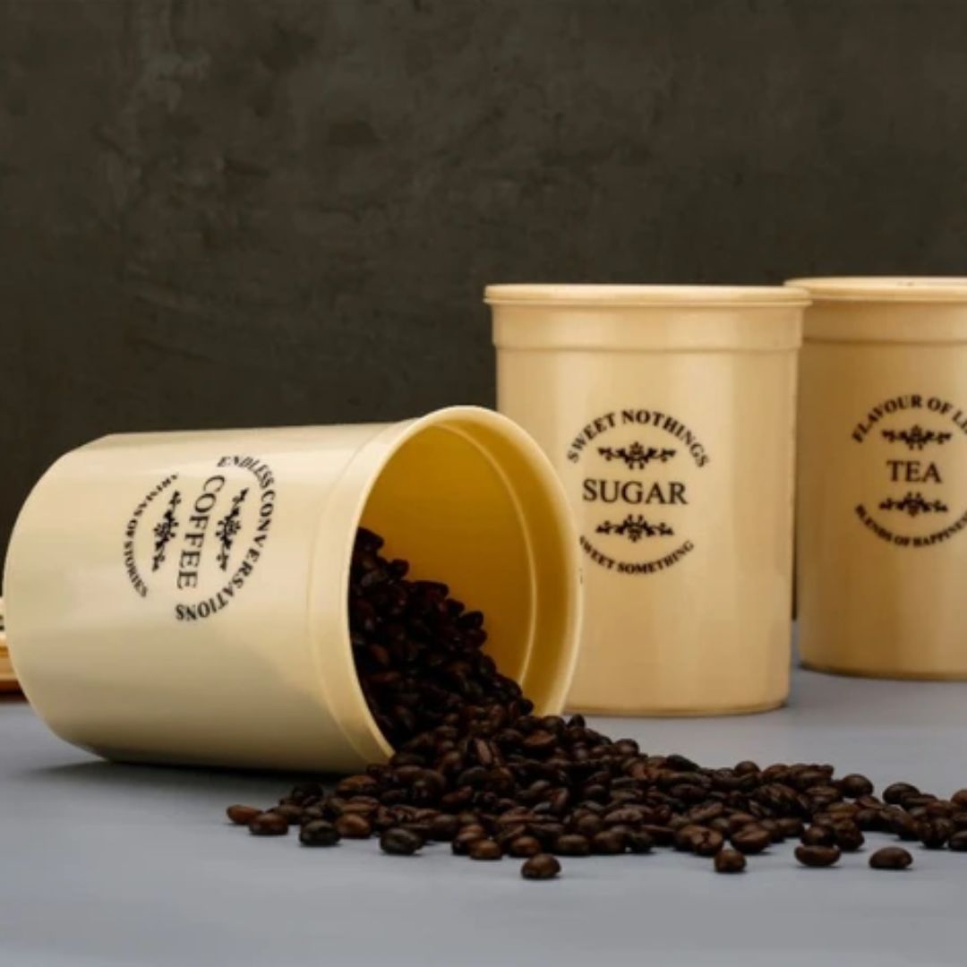 Coffee, Sugar & Tea Container Set – 3 Air-Seal Plastic Storage Containers for Kitchen