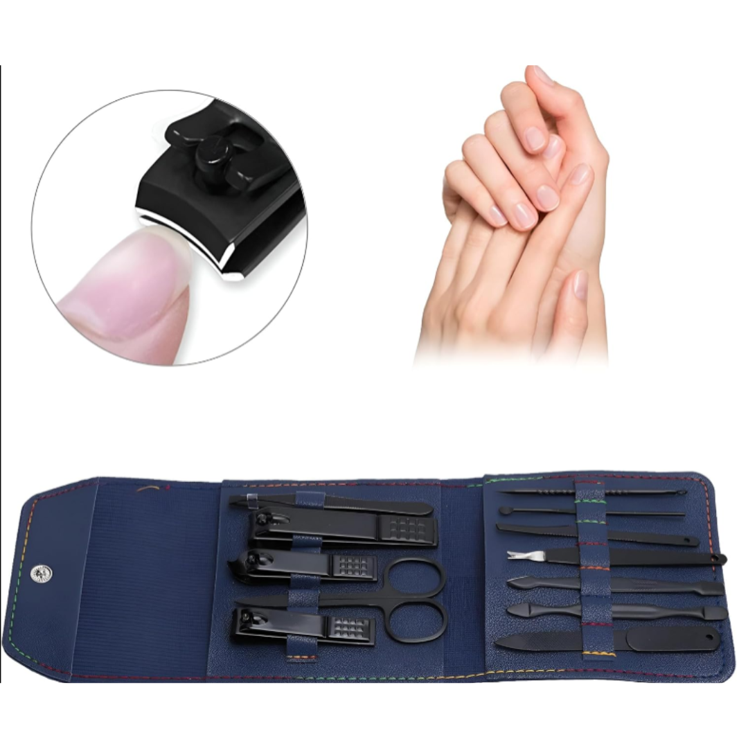 Manicure Tools Collection – 12-Piece Nail Care & Grooming Kit with Scissors, Clippers, Tweezers & Files | Professional Manicure Pedicure Set with Travel Case (Model 1 Blue)