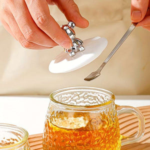 Charming Hammered Bear Glass Coffee Cup with Handle and Lid - Reusable, Multi-Purpose Transparent Glass Mug for Hot & Cold Beverages