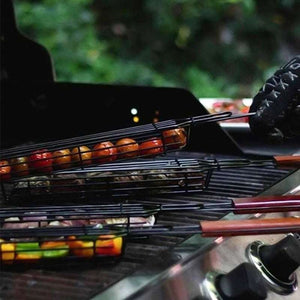 Portable Nonstick BBQ Grilling Basket, Metal Charcoal Grill Outdoors Grill Tools, Black