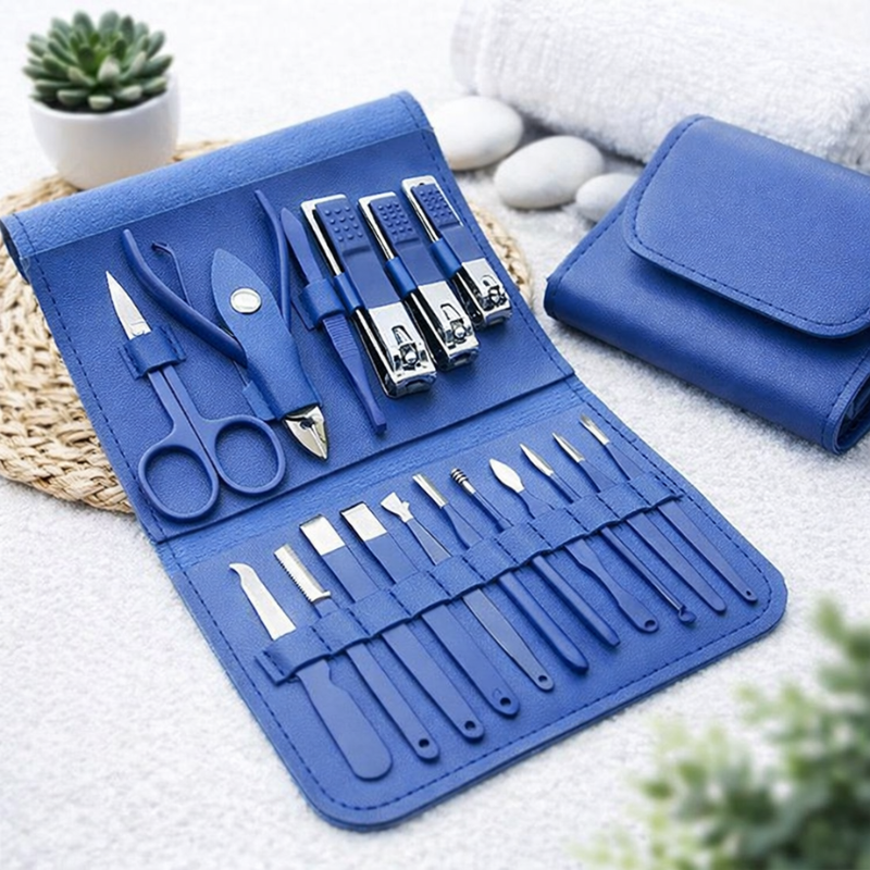 16-Piece Manicure Tool Kit | Stainless Steel Nail Care & Pedicure Beauty Set with Portable Folding Bag (Random Color)
