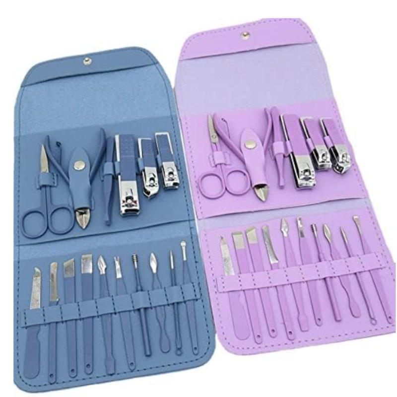 16-Piece Manicure Tool Kit | Stainless Steel Nail Care & Pedicure Beauty Set with Portable Folding Bag (Random Color)