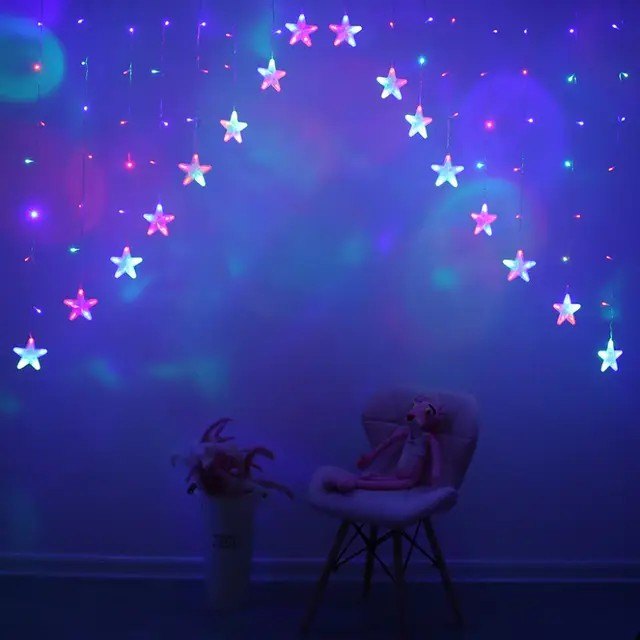 16-Star Multicolor Curtain Lights – Fun Room Decor for Kids or Celebrations