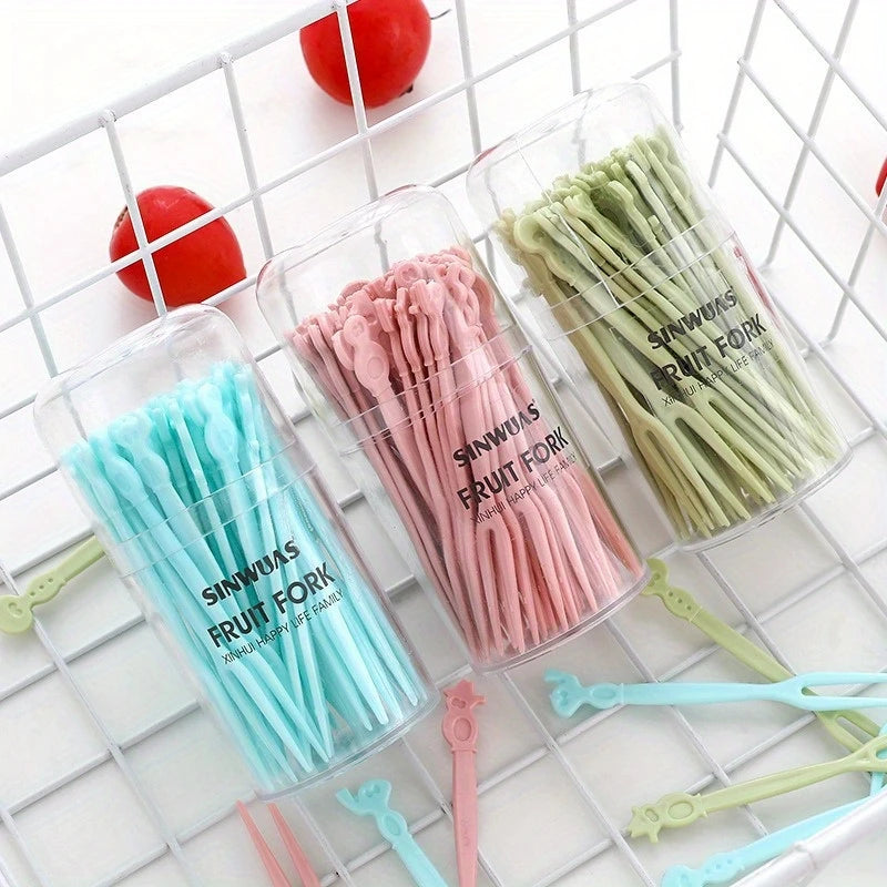 Boxed Fruit Forks (30 Pcs) – Colorful Disposable Forks for Fruits, Snacks & Party Use (Random Colors)