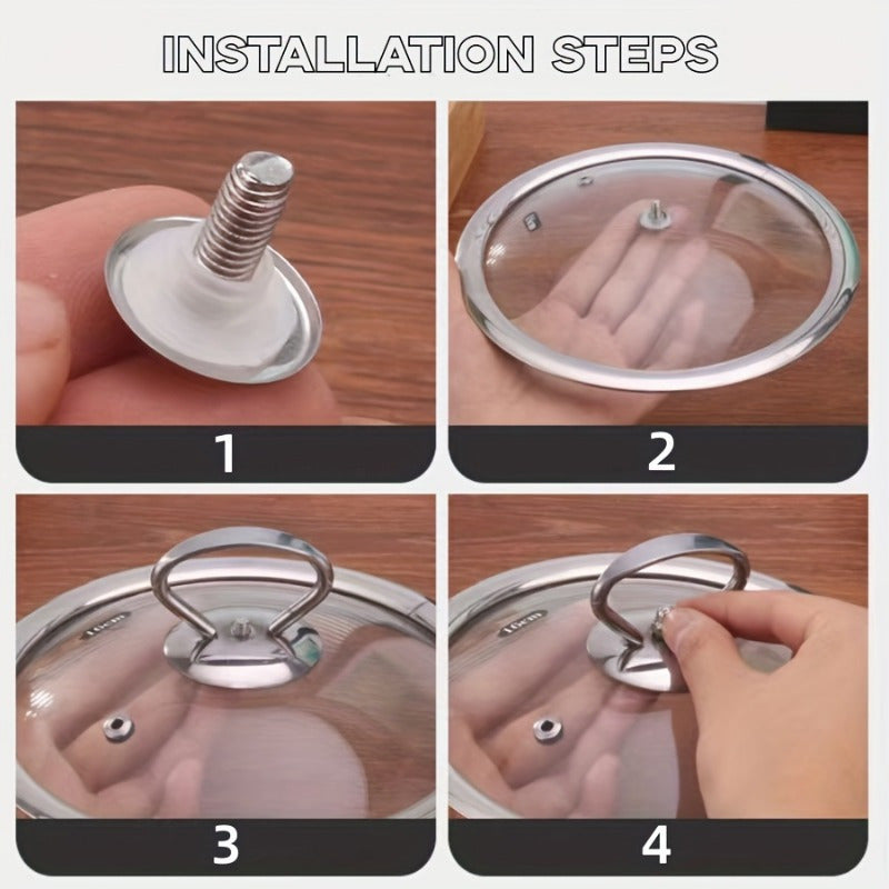 2 pcs Stainless Steel Pot Lid Knobs with Silicone Heat-Resistant Grip – Durable Replacement Handles for Cookware