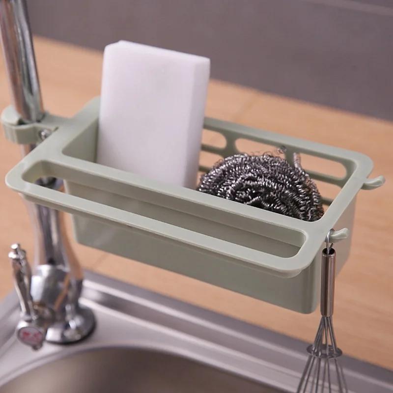 Adjustable Plastic Kitchen Sink Caddy Organizer – Faucet Sponge Holder with Soap Drainer Shelf Basket, Multi-Purpose Storage Rack for Kitchen & Bathroom (Random Colors)