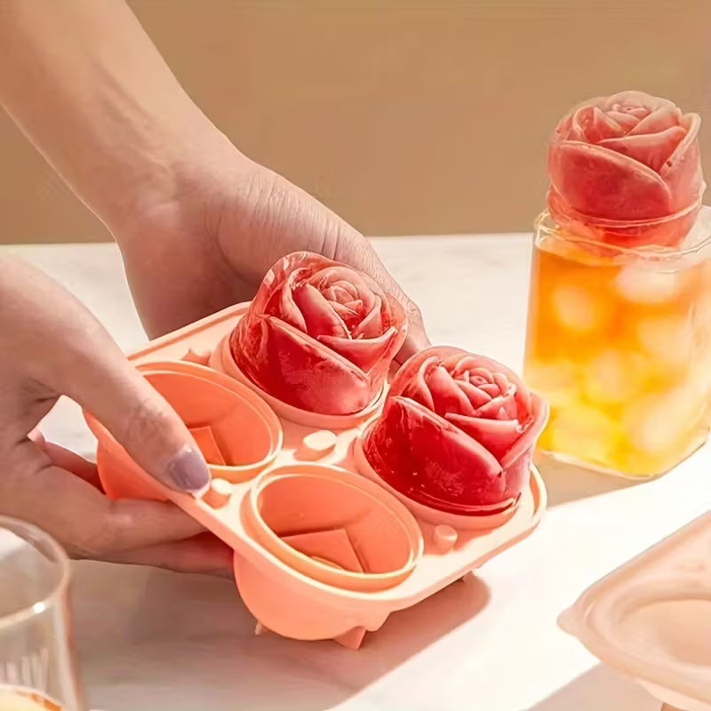 Rose Silicone Ice Cube Mold – Food-Grade, Flexible & Reusable Ice Tray for Drinks, Cocktails, Mocktails, Chocolate & Desserts (Random color-Pack of 1)