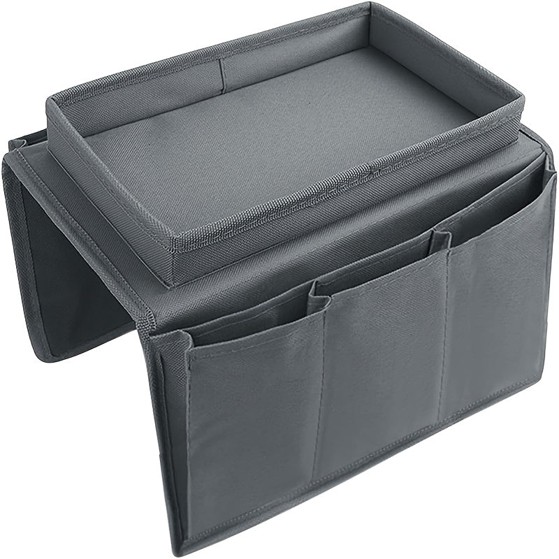 Multi-Functional Sofa Armrest Storage Organizer with Tray - Versatile Hanging Shelves for Remote Controls, Magazines, Snacks - Suitable for Various Room Types