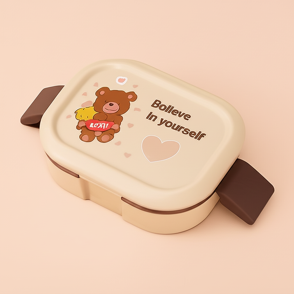 2-Compartment Bento Lunch Box with Lid & Motivational Quote – Random Design (Pack of 1)