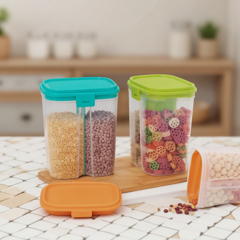 2-in-1 Multi Food Storage Container – Dual Compartment Kitchen Organizer Box | Plastic Storage Container (Random Color-Pack of 1)