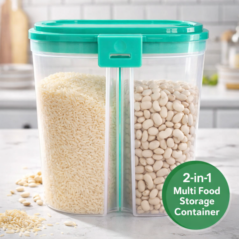 2-in-1 Multi Food Storage Container – Dual Compartment Kitchen Organizer Box | Plastic Storage Container (Random Color-Pack of 1)