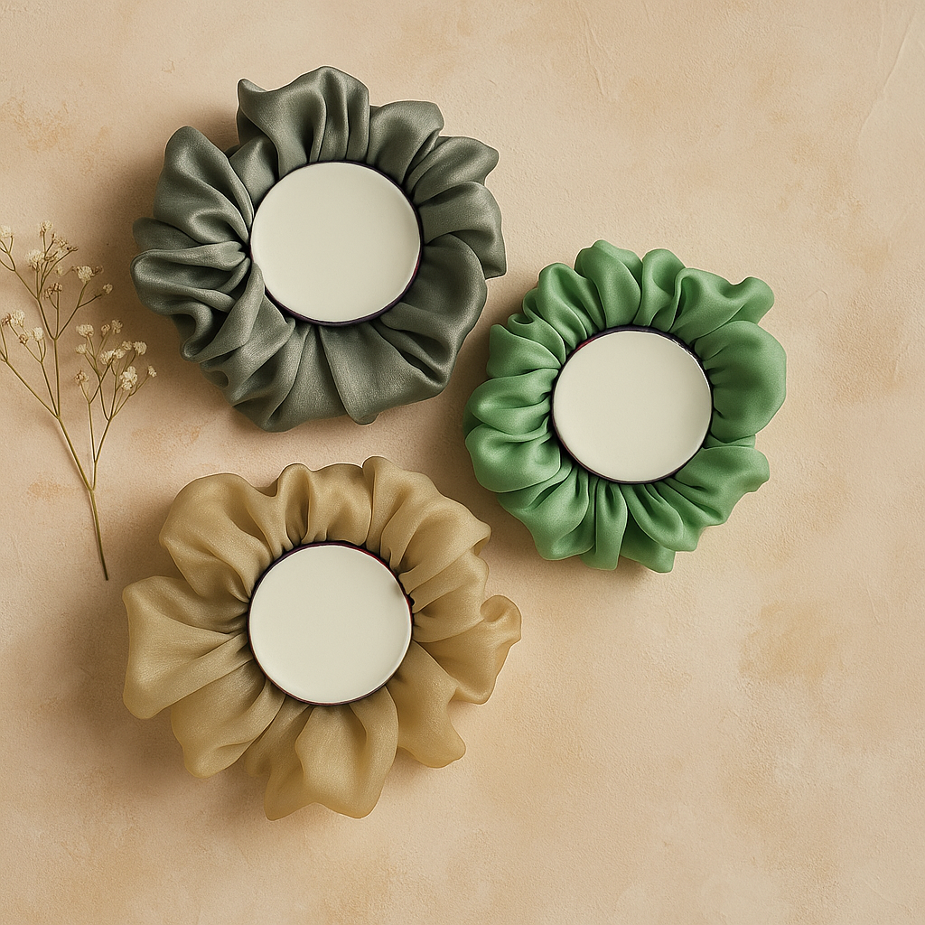 Premium Organza Silk Plain Scrunchie - 1 pc (Random Color)
