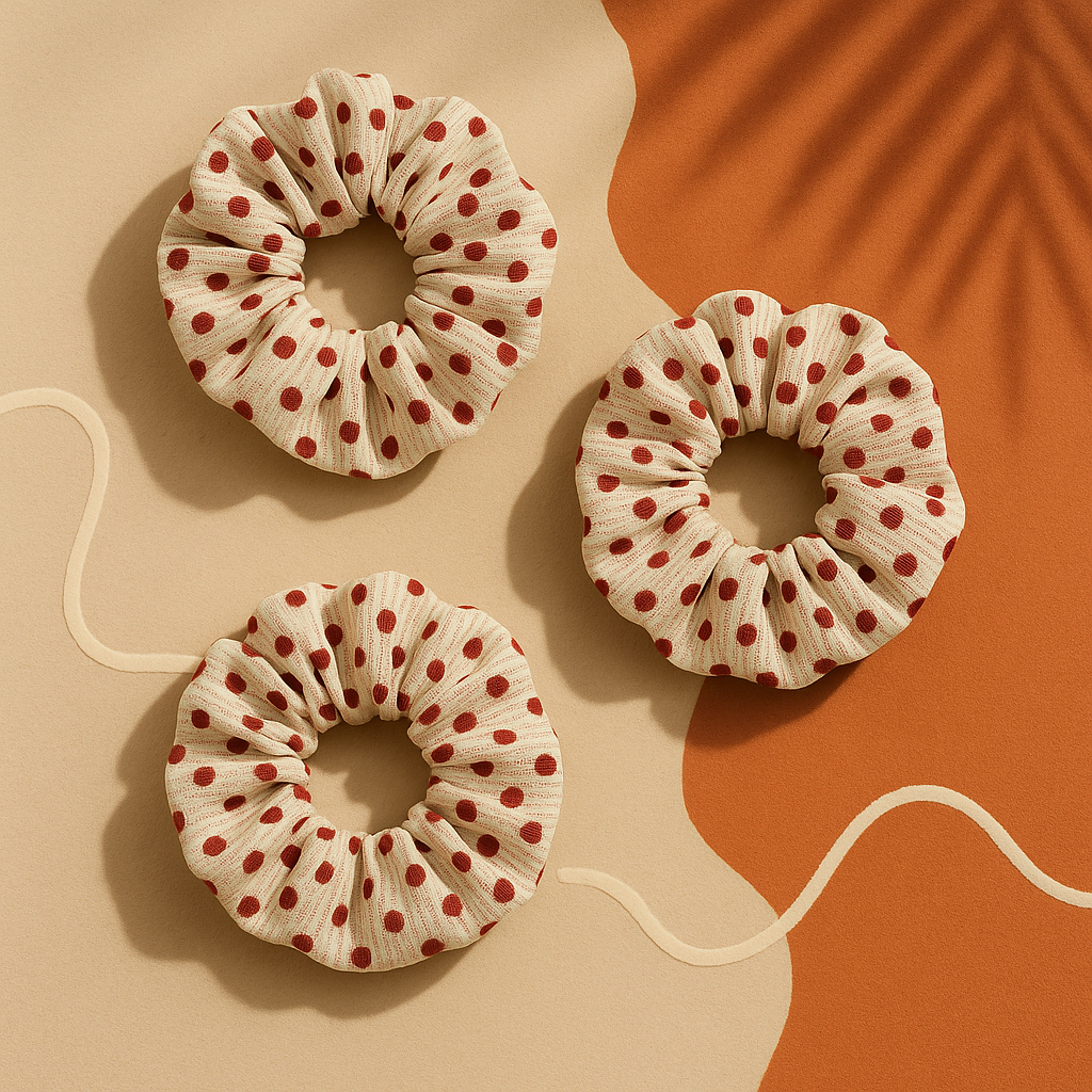 Polka Dot Printed Hair Scrunchie – Stylish & Soft Hair Accessory (Pack of 1)