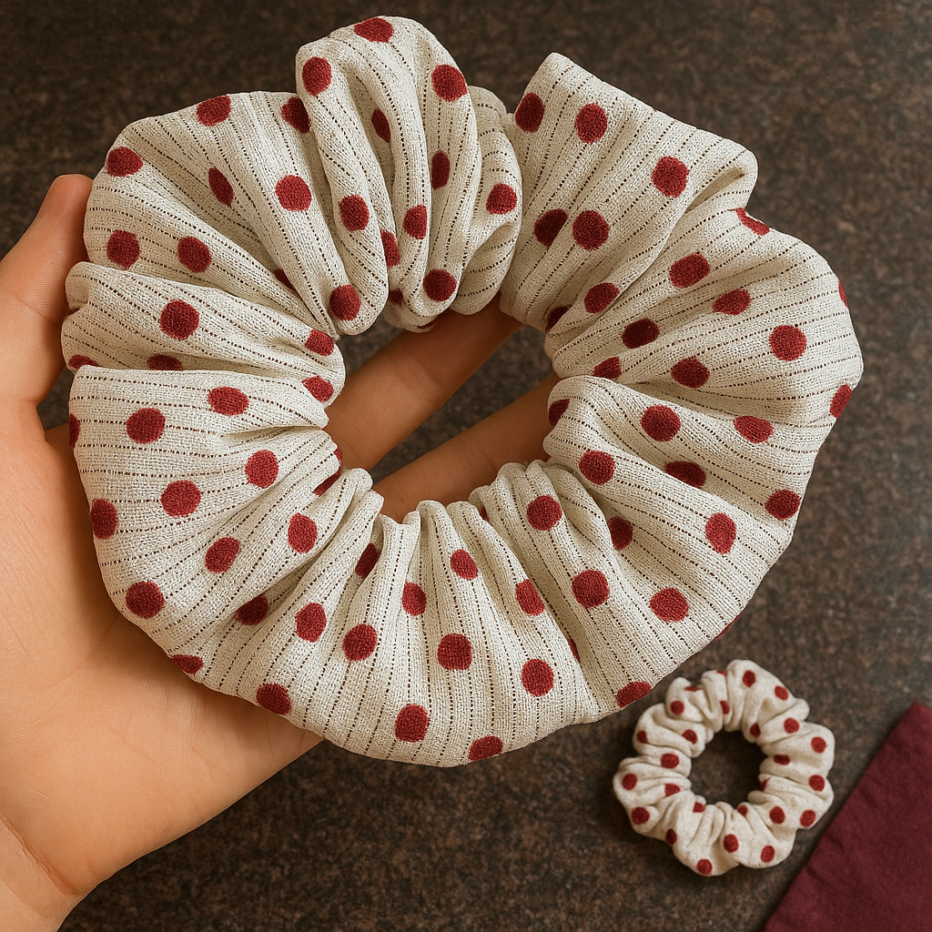 Polka Dot Printed Hair Scrunchie – Stylish & Soft Hair Accessory (Pack of 1)