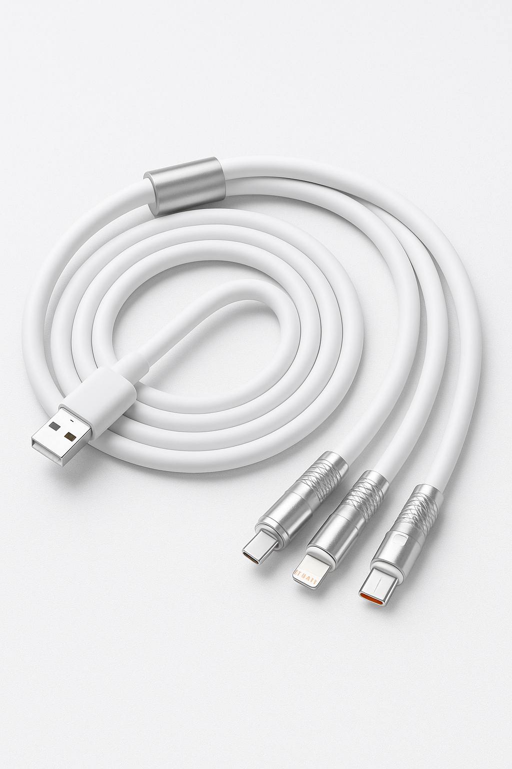 3 in 1 Multi Charger Cable Heavy Duty Unbreakable Silicone (Random Color)