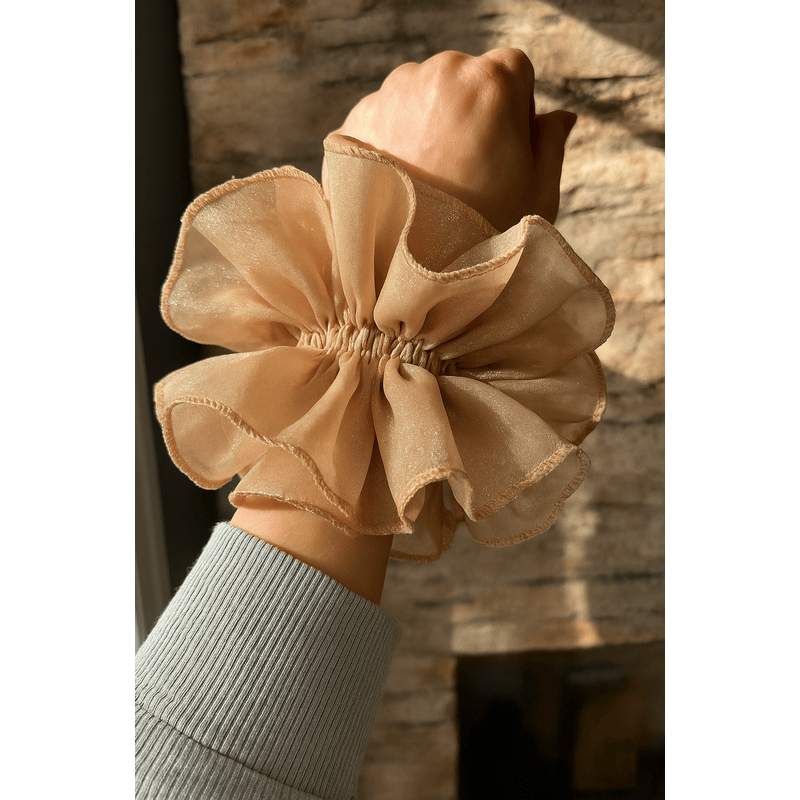 Double Ruffle Scrunchies – Stylish Hair Accessories for Women & Girls (Random color-Pack of 1)