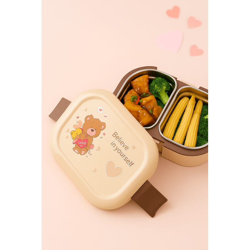 2 Compartment Bento Lunch Box with Lid and Motivational Quote (random design)