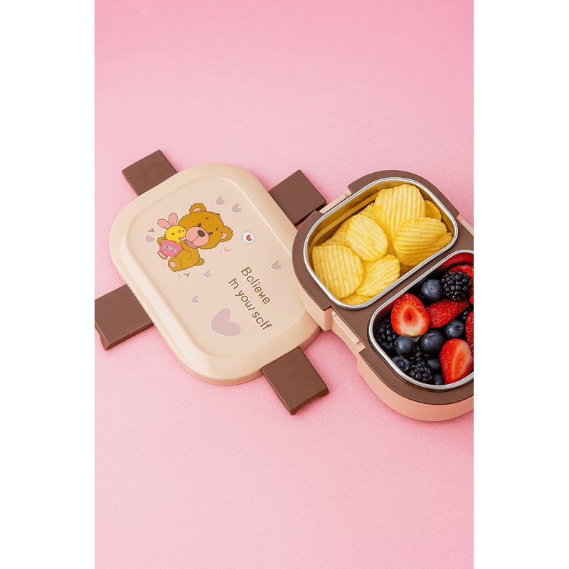 2 Compartment Bento Lunch Box with Lid and Motivational Quote (random design)