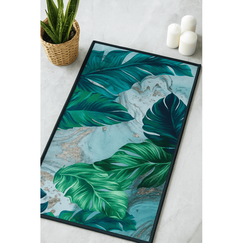 Tropical Leaf Bathroom Mat – Non-Slip, Water Absorbent Floor Rug for Bath, Kitchen & Home