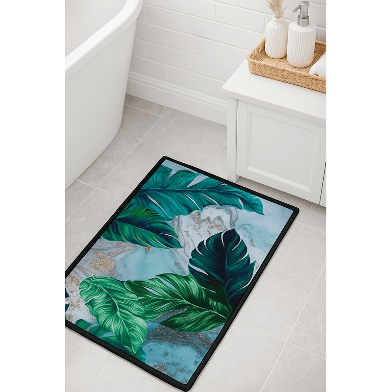 Tropical Leaf Bathroom Mat – Non-Slip, Water Absorbent Floor Rug for Bath, Kitchen & Home