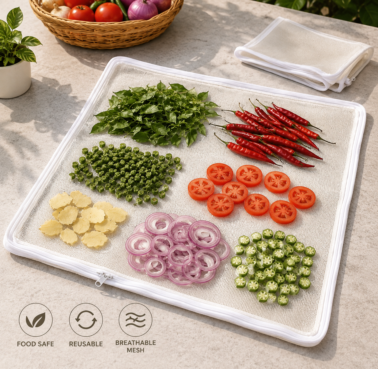 Multipurpose Cotton Drying Net for Vegetables, Fruits & Spices | Food Safe Mesh Drying Cloth | Reusable Sun Drying Sheet | Dust Protection Drying Mat