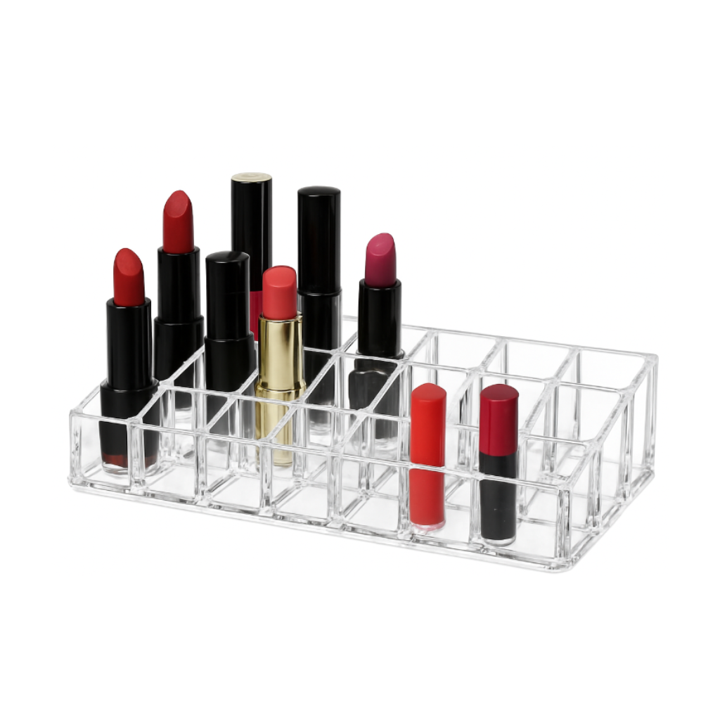 24 Cavity Lipstick Organizer – Transparent Plastic 24 Grid Cosmetic Holder Stand for Lipstick, Lip Gloss & Nail Polish Storage