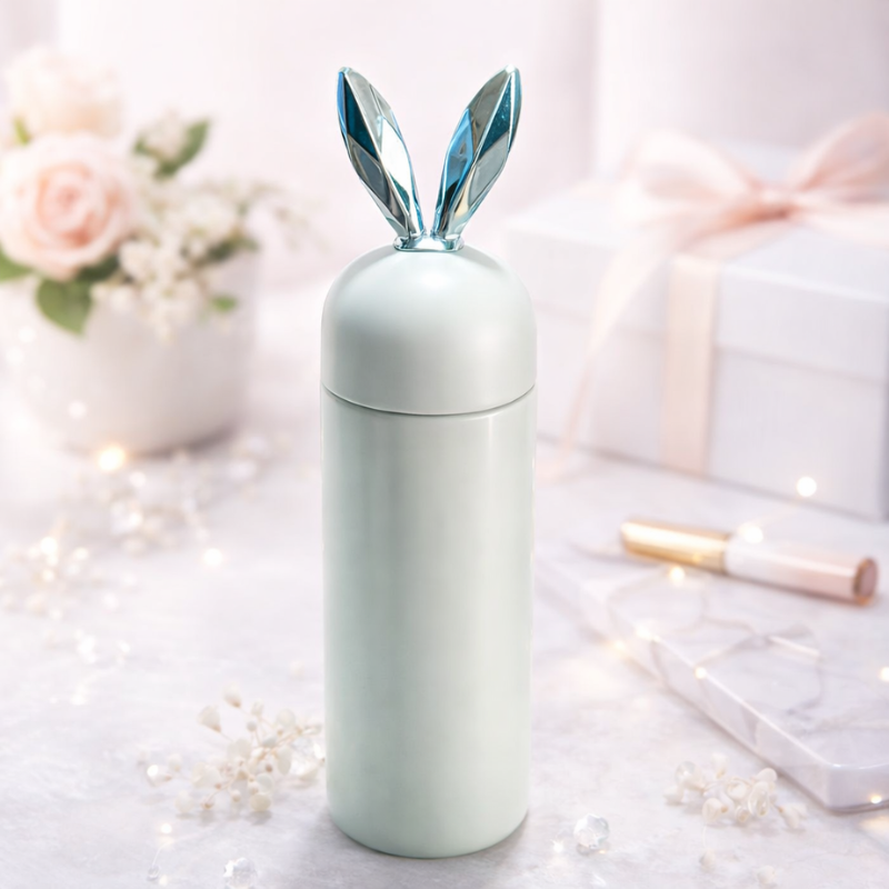 270ml Vacuum Insulated Stainless Steel Water Bottle with Rabbit Ear Lid – Cute Kids Thermos Bottle for Hot & Cold Drinks