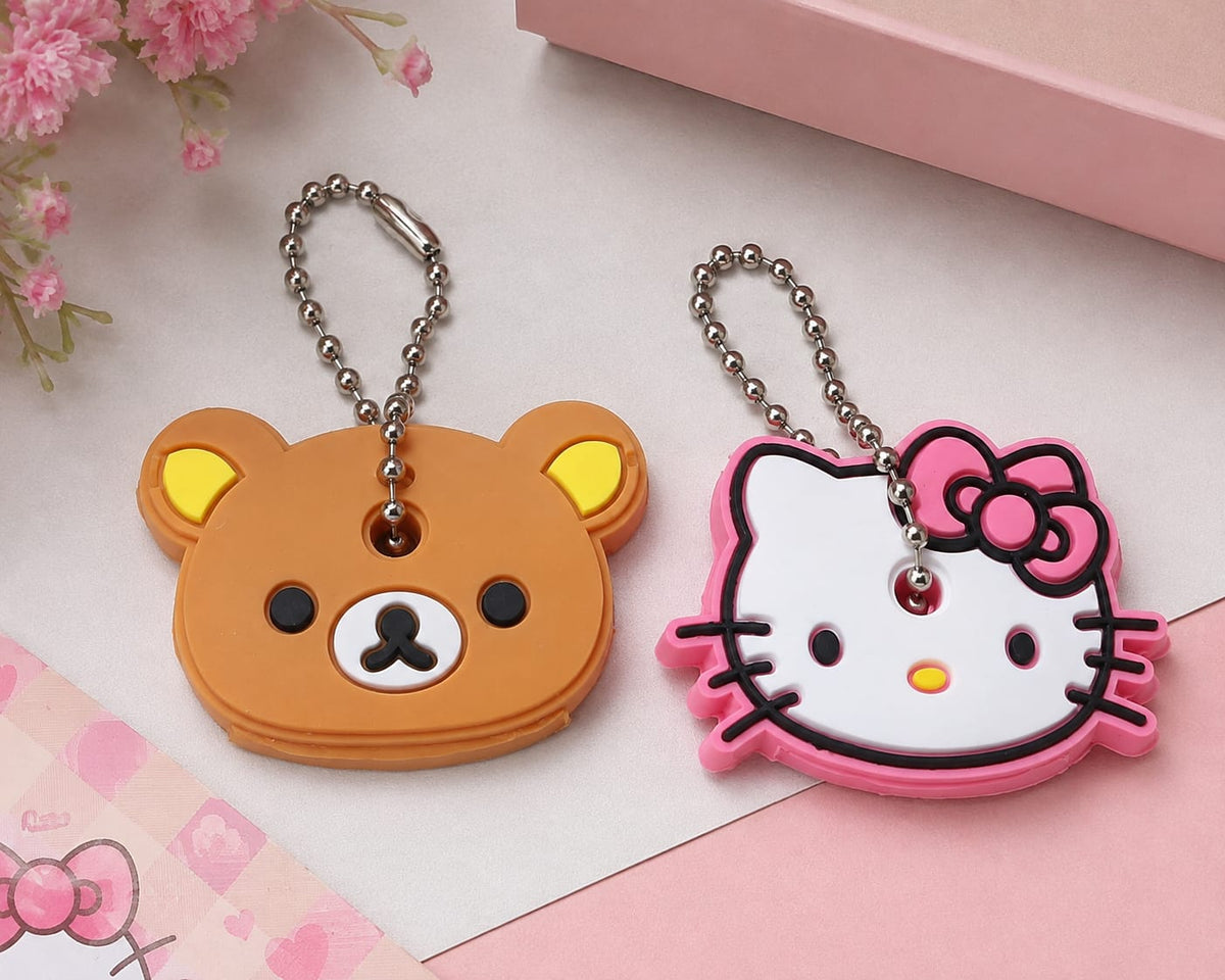 Hello Kitty & My Melody Characters Silicone Key Cap – Anti-Lost Key Holder with Metal Chain (Random Character-Pack of 3)