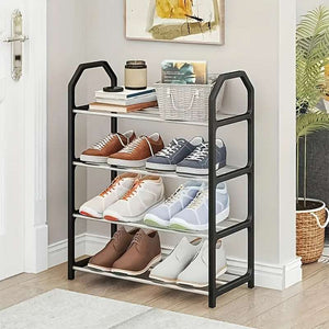 Leisure Style 4-Layer Shoe Rack, Metal Rods, Independent Space-Saving Organizer, Used for All Kinds of Shoes, Perfect Home Storage. (Random Color)