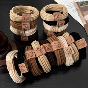 10 Pcs of Trendy Cute Simple Bear Decor Elastic Hair Ties for Casual Sports Hairstyles