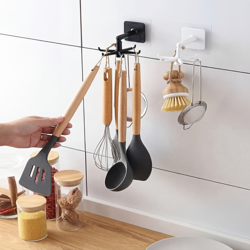 360° Rotating Hook – Adjustable Wall-Mounted Folding Hanger for Kitchen Utensils, Spoons & Accessories (Random color-Pack of 2)