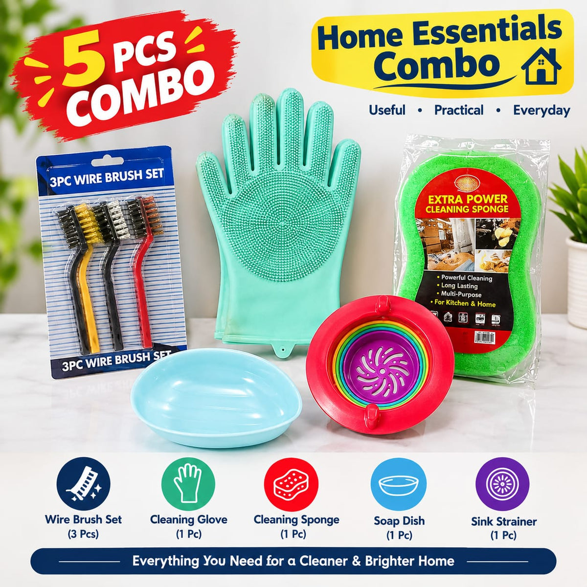 5 Pcs Home Cleaning Essentials Combo Set