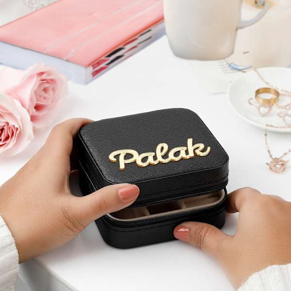 Customised Jewellery Box - Portable Mini Travel Jewellery Box - Acrylic Name - Black