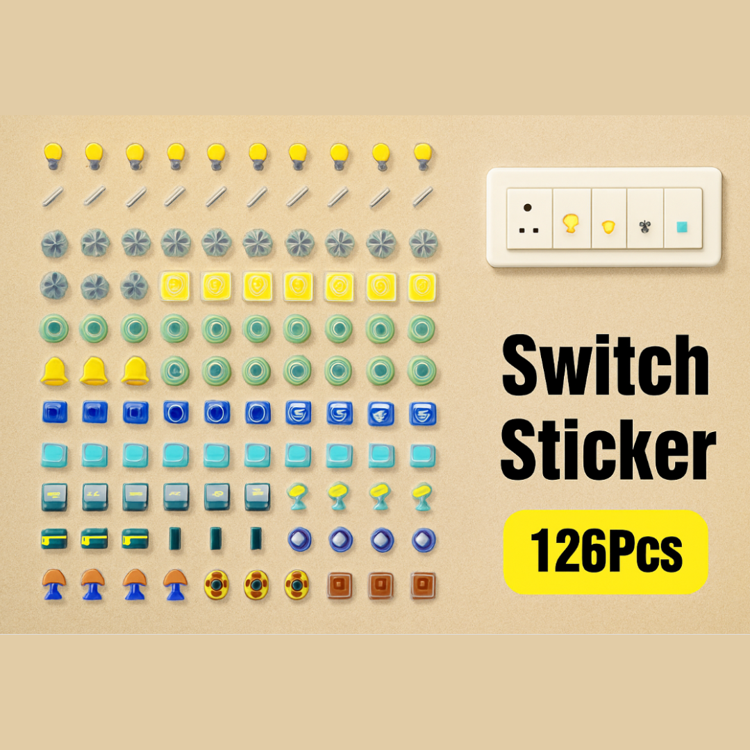 126-Piece Set of 3D Colorful Switch Board Stickers – Decorative Wall & Switch Cover Stickers | Waterproof, Easy Peel & Long-Lasting