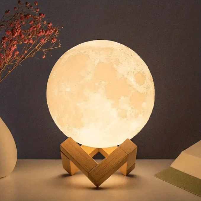 Tap-Control 3D Moon Lamp with Color-Changing Lights – USB Rechargeable Lunar Night Light for Romantic, Kids & Ambient Lighting