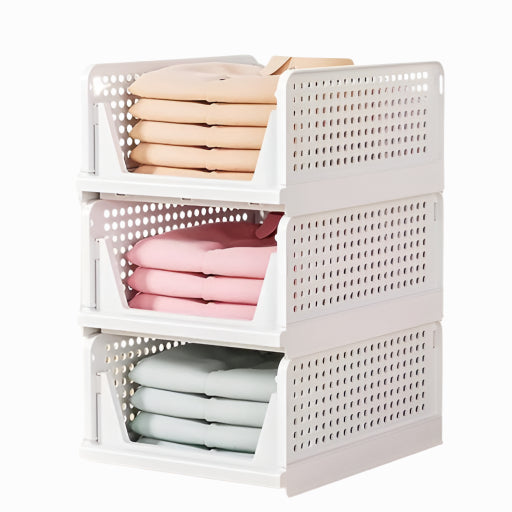 3-Layer Stackable Plastic Storage Organizer – Multipurpose Foldable Rack for Clothes, Toys & More