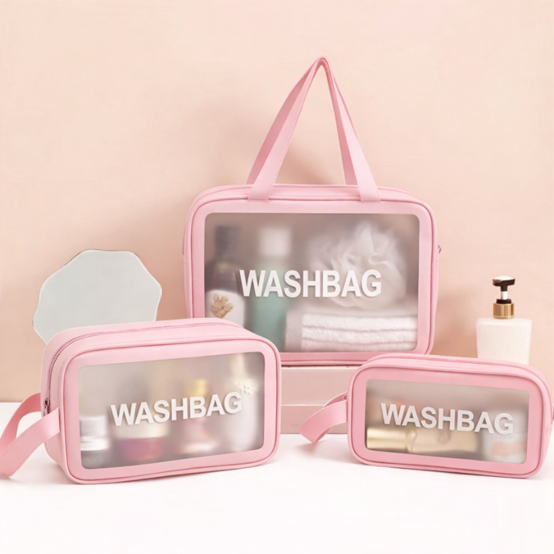 3PCS PVC Waterproof Toiletry Bag Set – Large Capacity Travel Makeup & Cosmetic Organizer for Men & Women