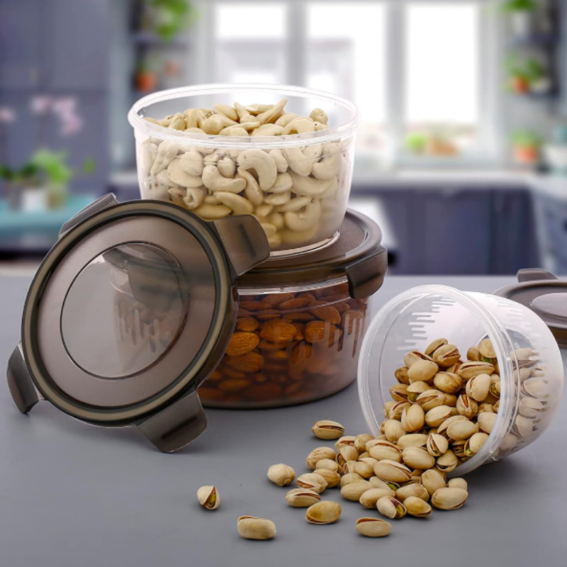 3 Pcs Food Storage Container Set – Airtight Plastic Kitchen Storage Boxes| Stackable & Hygienic (Random Color)